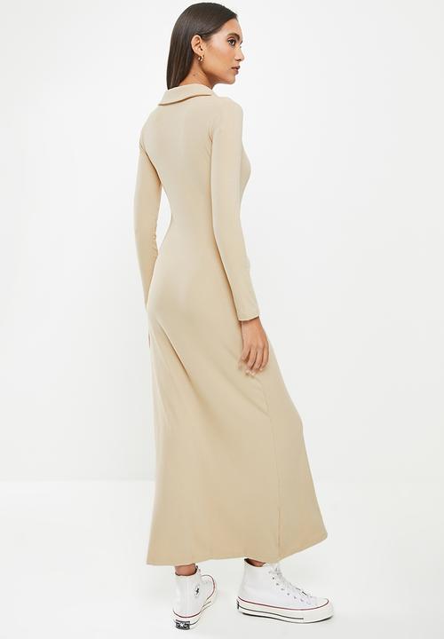 Glamorous - Sand button thru maxi dress - stone