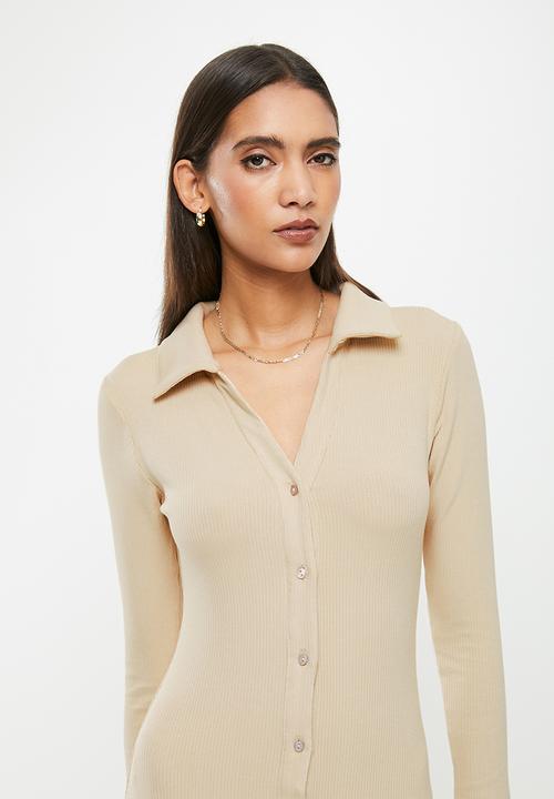 Glamorous - Sand button thru maxi dress - stone