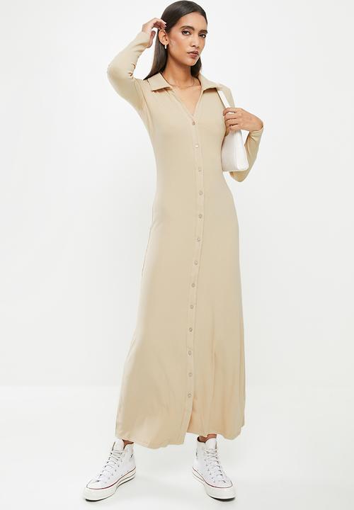 Glamorous - Sand button thru maxi dress - stone