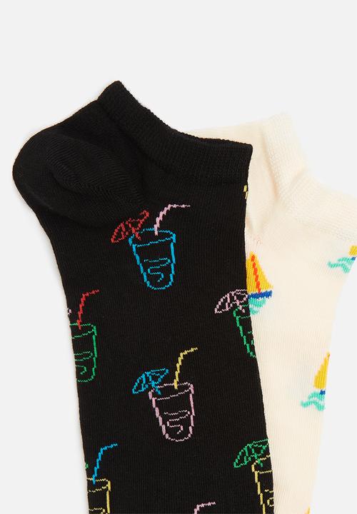 Happy Socks - 2 Pack lemonade low socks - cream & black 