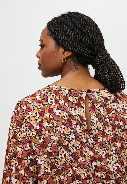 edit Plus - Pleated midi dress - black ground mini print