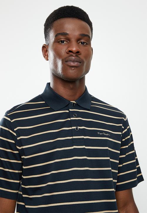 Pierre Cardin - PC Mercerized 114  Richness Striped  Golfer  - Black & stone