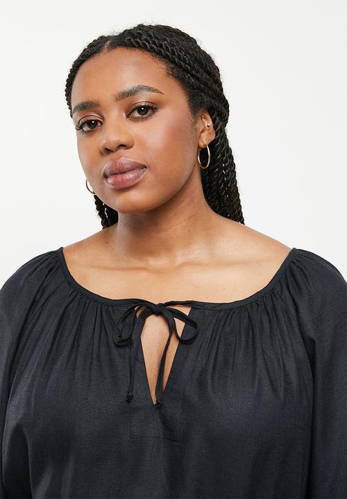 AMANDA LAIRD CHERRY - Plus spion dress - black slub weave