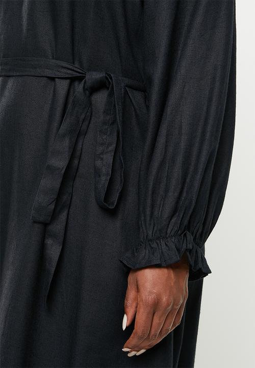 AMANDA LAIRD CHERRY - Plus spion dress - black slub weave