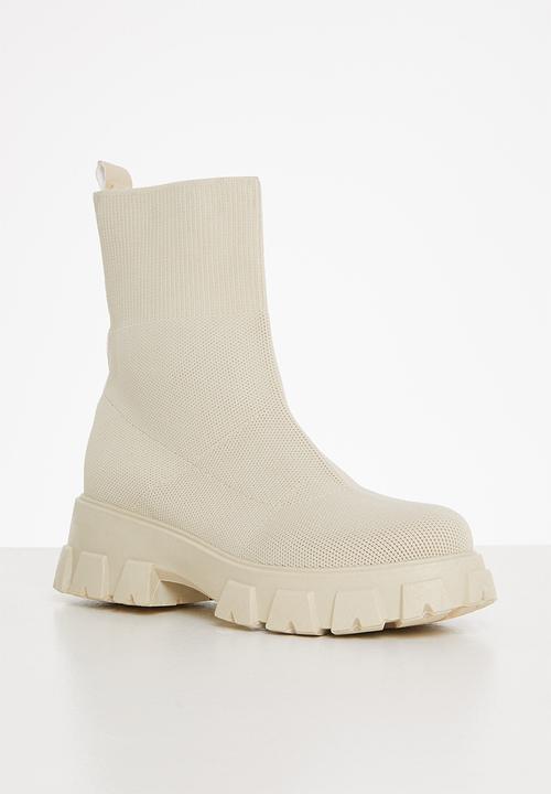 Plum - Sparkle chunky ankle boot - cream