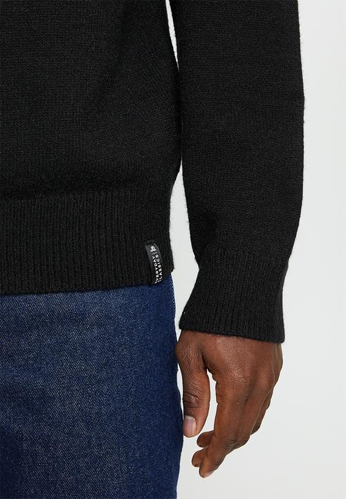 Jonathan D - Cole Knitted Oversized Jumper with Polo Collar - Black