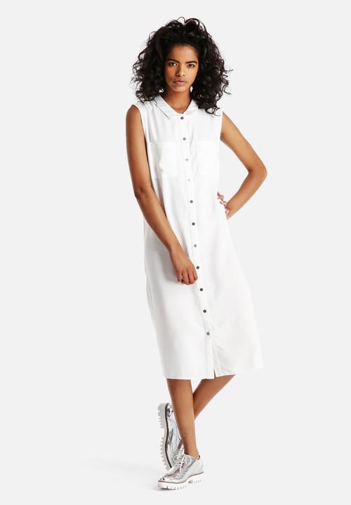 midi sleeveless shirt dress