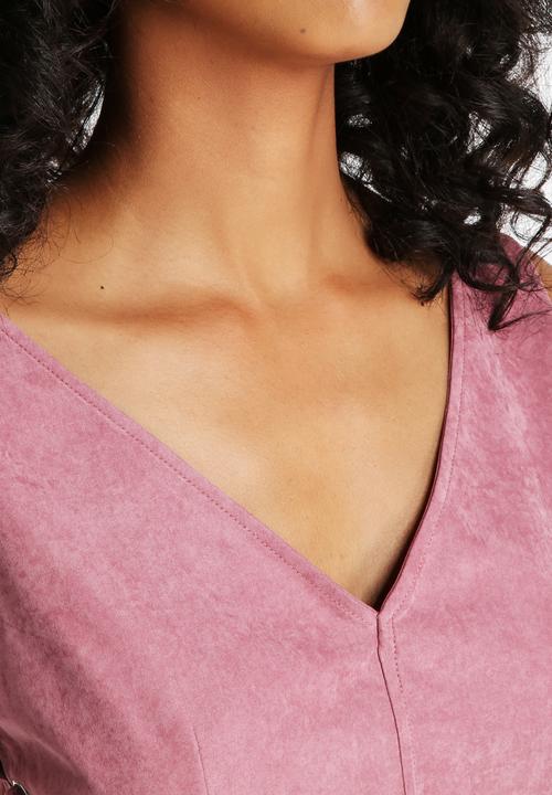 Neon Rose -  Pink Suede Lace Up Crop