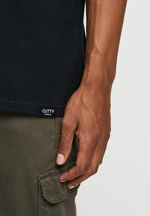 Cutty - Mens regular fit basic vneck t-shirt - black