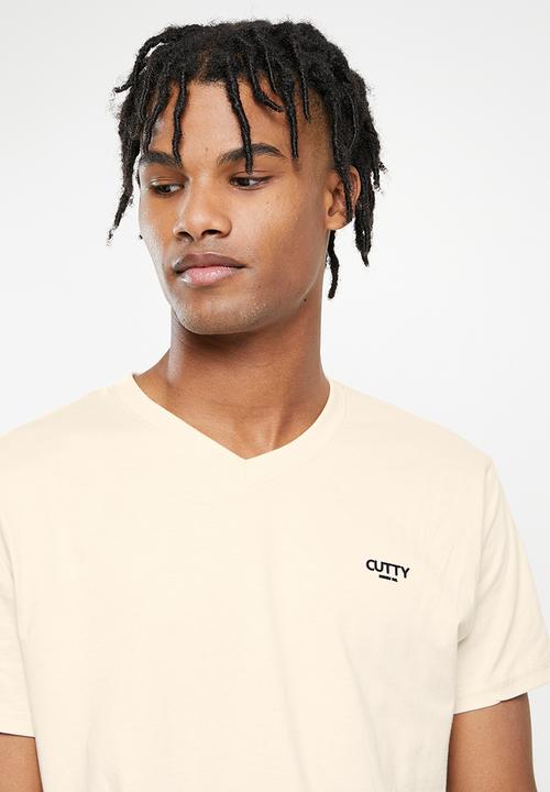 Cutty - Mens regular fit basic vneck t-shirt - stone