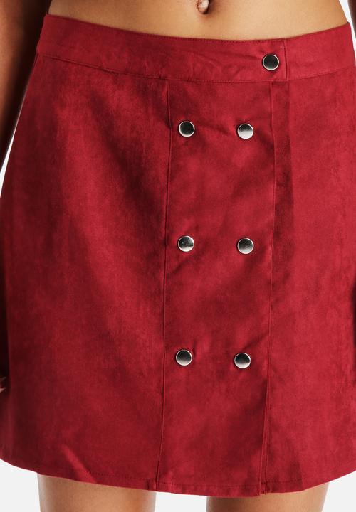 Neon Rose - Sangria Suede 70'S Button Front Skirt