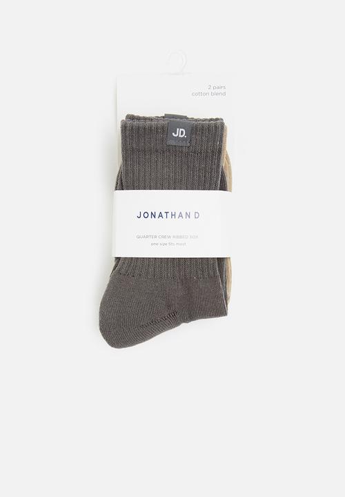 Jonathan D - Men 2 pack branded quarter crew sox - charcoal & stone
