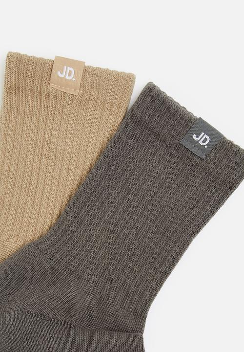 Jonathan D - Men 2 pack branded quarter crew sox - charcoal & stone