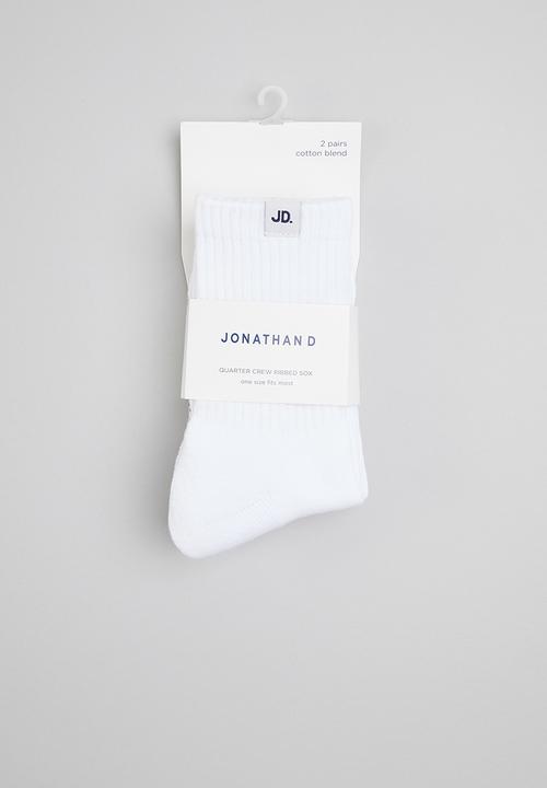 Jonathan D - Men 2 pack  branded quarter crew sox - white