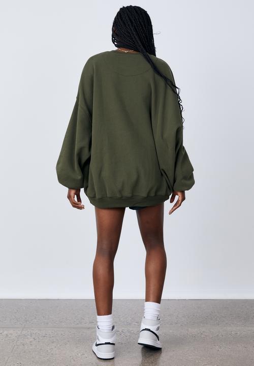 Factorie - Slouchy premium graphic crew - olive night/brooklyn athletic