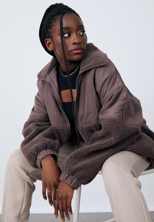 Factorie - Panelled teddy jacket - burnt iron