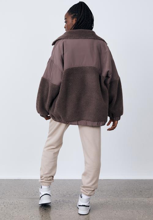 Factorie - Panelled teddy jacket - burnt iron
