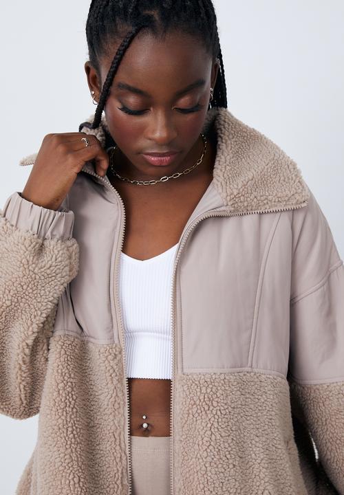 Factorie - Panelled teddy jacket - brown mushroom