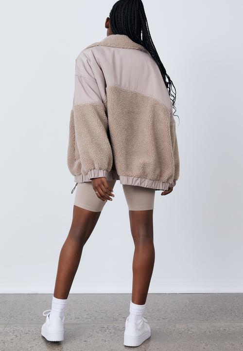 Factorie - Panelled teddy jacket - brown mushroom