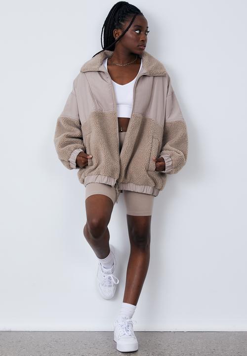 Factorie - Panelled teddy jacket - brown mushroom