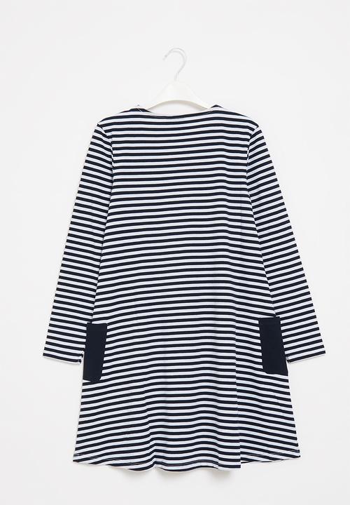 POLO - Girls striped long sleeve dress - navy