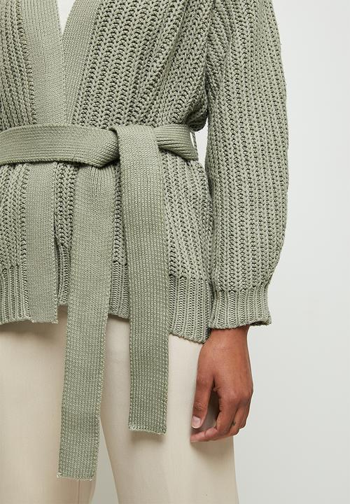 edit - Chunky knit belted cardigan - dusty sage