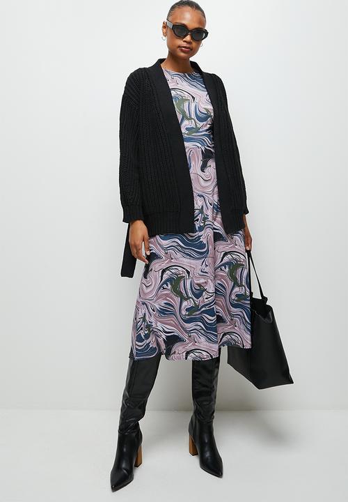 edit - Chunky knit belted cardigan - black