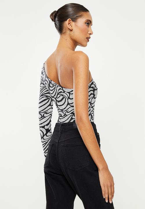 SISSY BOY - Asymmetric bodysuit - black & off white