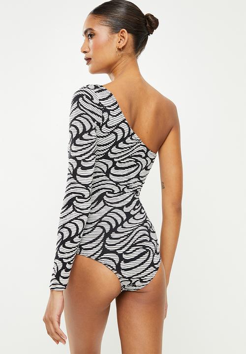 SISSY BOY - Asymmetric bodysuit - black & off white