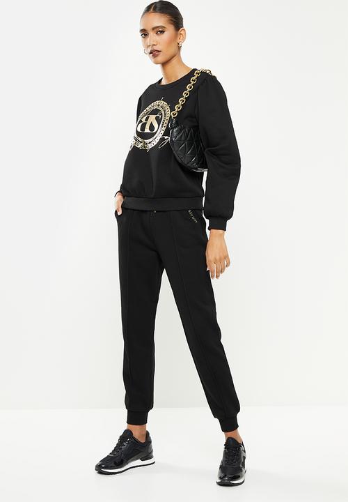 SISSY BOY - Crew neck long sleeve sweater with mixed prints and bling logo - black