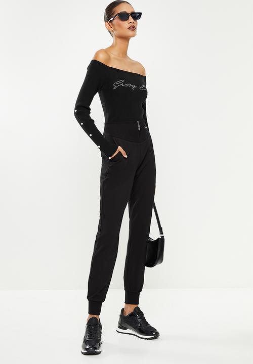 SISSY BOY - Bardot knit crop with bling branding - black