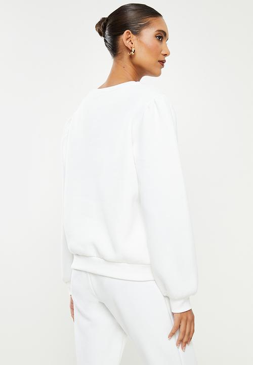 SISSY BOY - Crew neck long sleeve sweater with mixed prints and bling logo - white