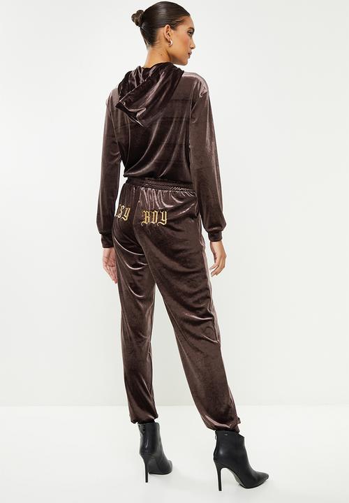 SISSY BOY - Velvet jumpsuit with embroidery - chocolate