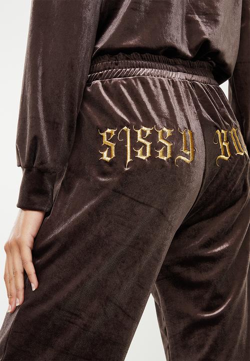 SISSY BOY - Velvet jumpsuit with embroidery - chocolate