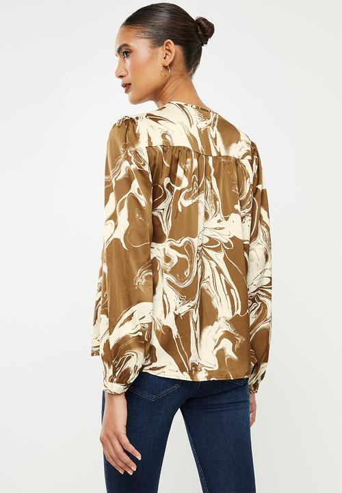 SISSY BOY - Blouse with gauging - off white & brown