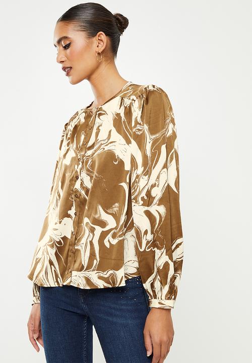SISSY BOY - Blouse with gauging - off white & brown