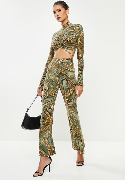 SISSY BOY - Long sleeve crop top with front ruche - fatique