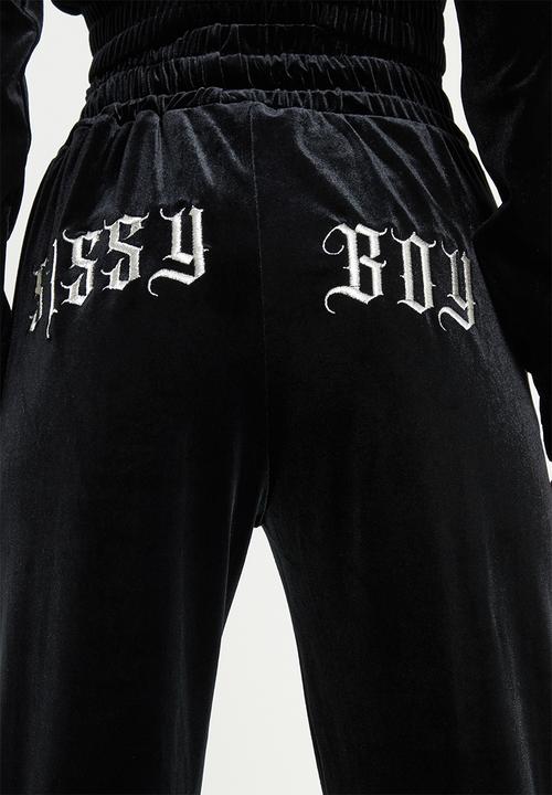 SISSY BOY - Velvet tracksuit pant embroidery - jet black