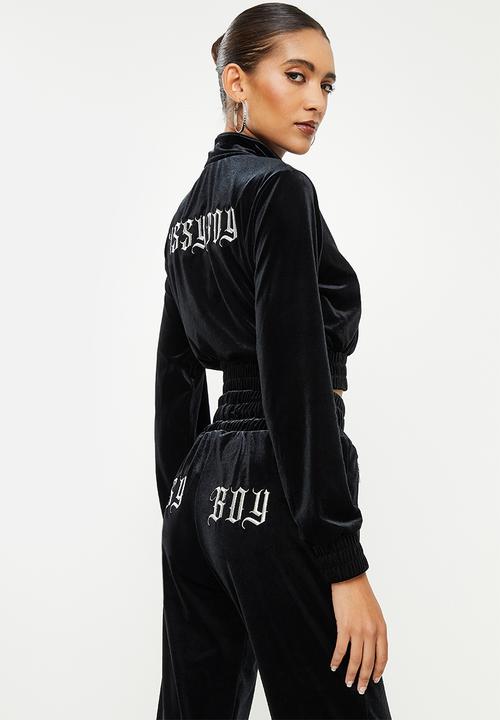 SISSY BOY - Velvet tracksuit top with with embroidery - jet black