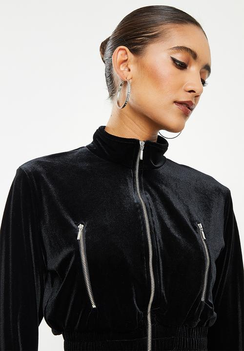 SISSY BOY - Velvet tracksuit top with with embroidery - jet black