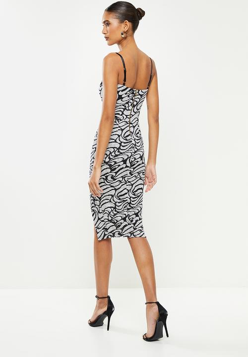 SISSY BOY - Printed midi asymmetric dress - black & off white