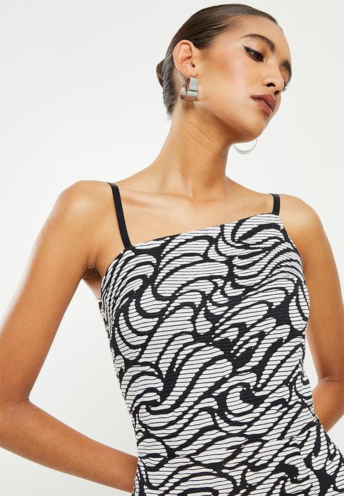 SISSY BOY - Printed midi asymmetric dress - black & off white