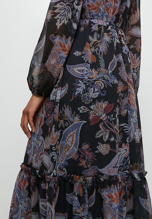 edit - Sheer boho tier maxi dress - navy muted paisley