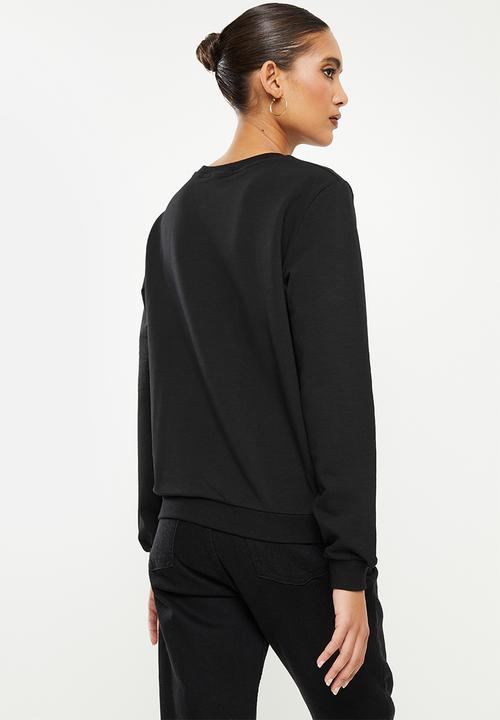 SISSY BOY - Crew neck long sleeve sweater with mixed embroidered and bling logo - black