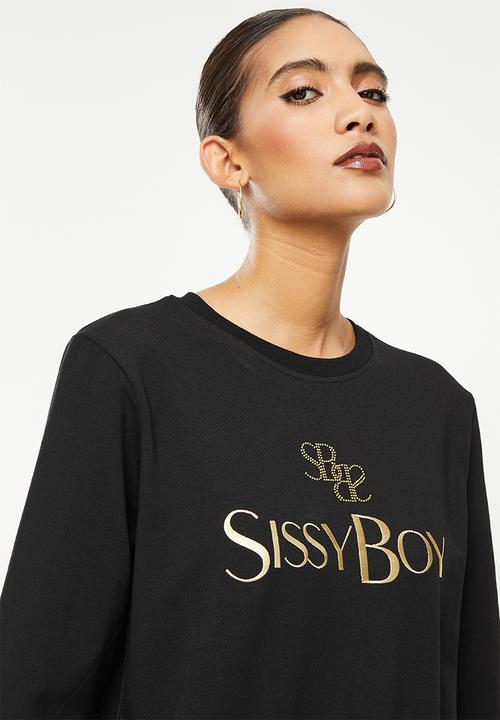 SISSY BOY - Crew neck long sleeve sweater with mixed embroidered and bling logo - black