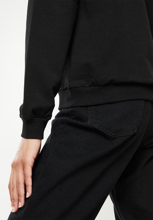 SISSY BOY - Crew neck long sleeve sweater with mixed embroidered and bling logo - black