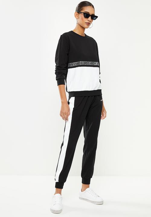 SISSY BOY - Crew neck tracktop with bling logo - black & white 