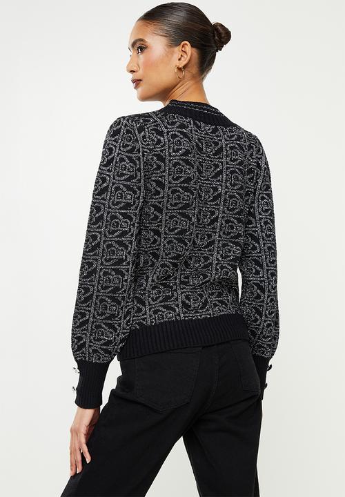 SISSY BOY - Lurex blend logo knit with puff sleeve - silver & black