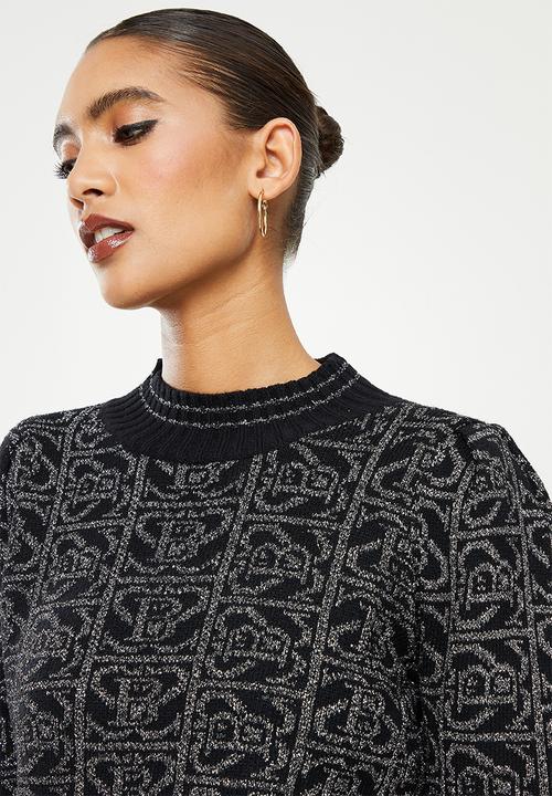 SISSY BOY - Lurex blend logo knit with puff sleeve - silver & black
