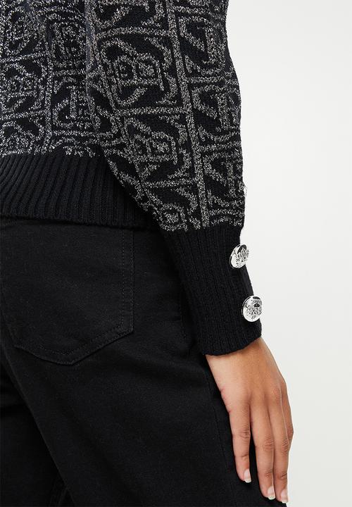 SISSY BOY - Lurex blend logo knit with puff sleeve - silver & black